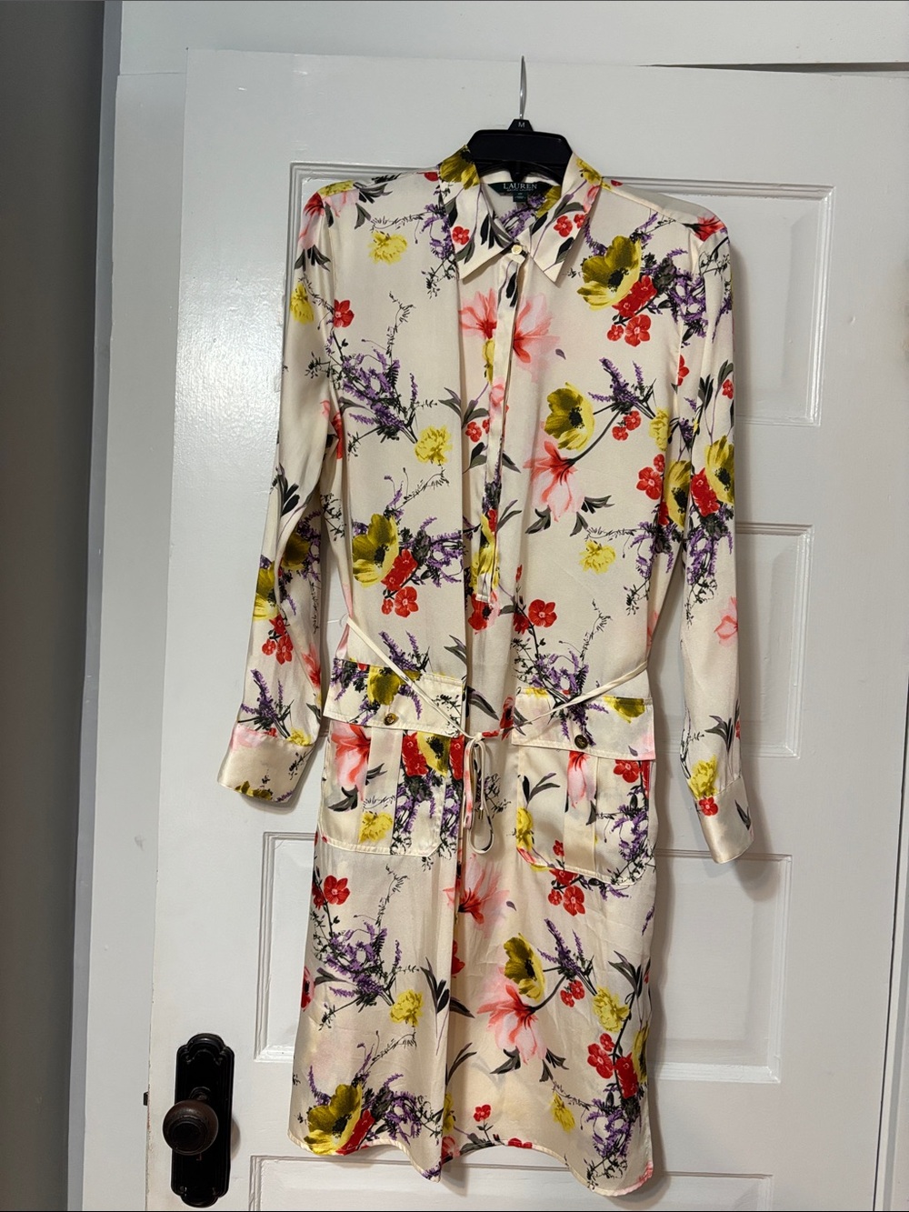 Lauren Ralph Lauren Cream Floral Long-Sleeve Shirt Dress